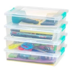 IRIS USA 6 Quart Large Clip Box, 4 Pack, Clear Plastic Storage Container Bins With Latching Lids | BigEasyMart.com