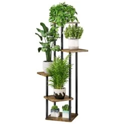 AZERPIAN Plant Stand 5 Tier Indoor Metal Flower Shelf For Multiple Plants Corner Tall Flower Holders, Black (5 Tier-Black) | BigEasyMart.com