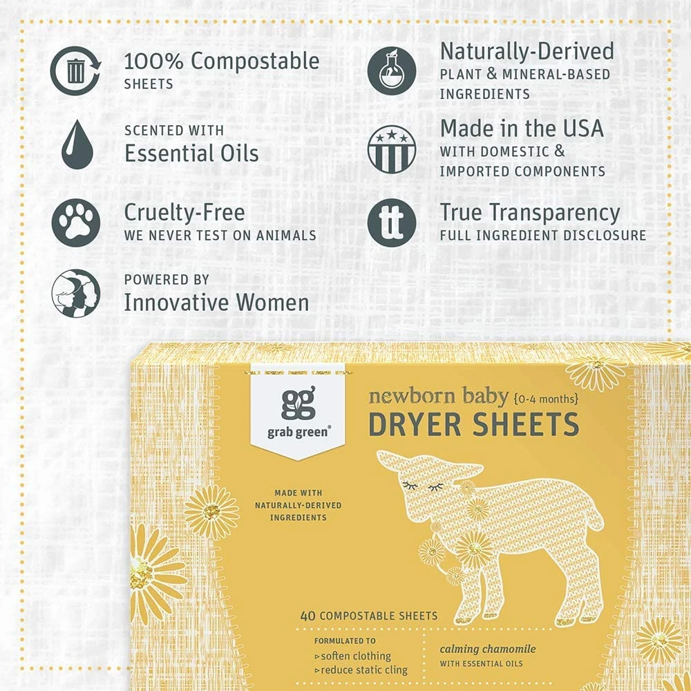 Grab Green Natural Newborn Baby Laundry Dryer Sheets, Essential Oils, 3ct | BigEasyMart.com - Image 2
