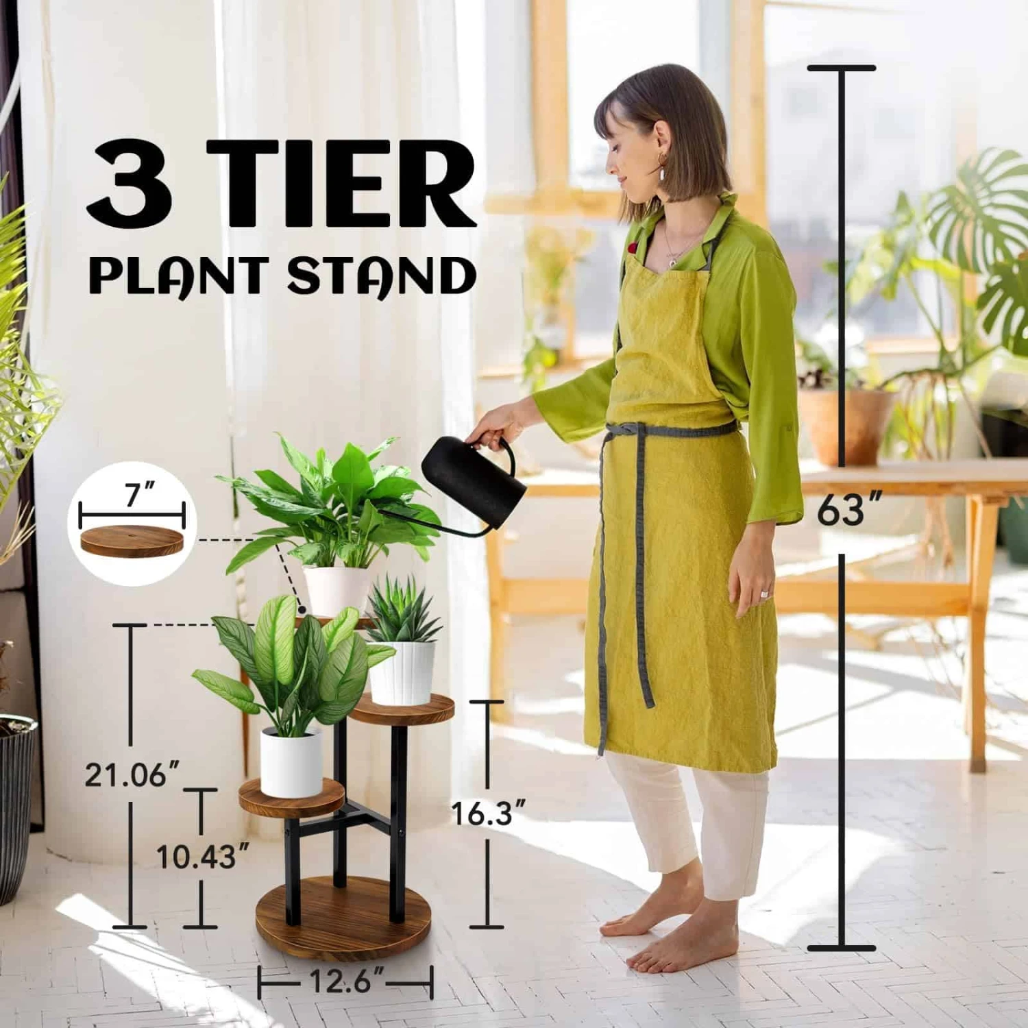 AUGOSTA 3 Tier Plant Stand, Tall Metal Wood Shelf Holder For Indoor, Outdoor Display Rack Flower Pot Stand | BigEasyMart.com - Image 8