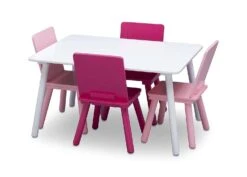 Delta Children Kids Table And Chair Set (4 Chairs Included), White/Pink | BigEasyMart.com