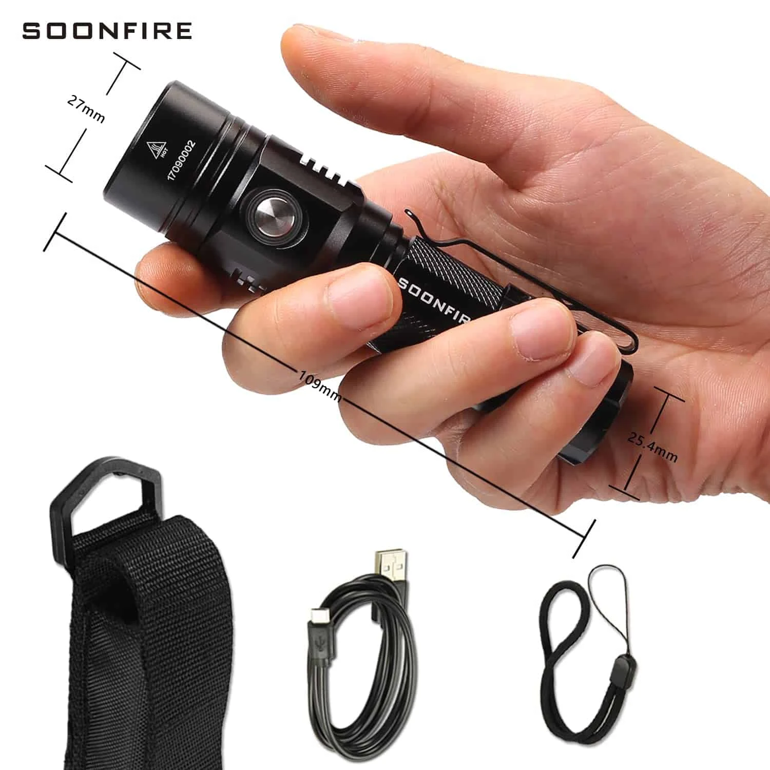 Soonfire Cree LED 1000 Lumens Flashlight, Rechargeable Waterproof Compact EDC Law Flashlights, Black | BigEasyMart.com - Image 7