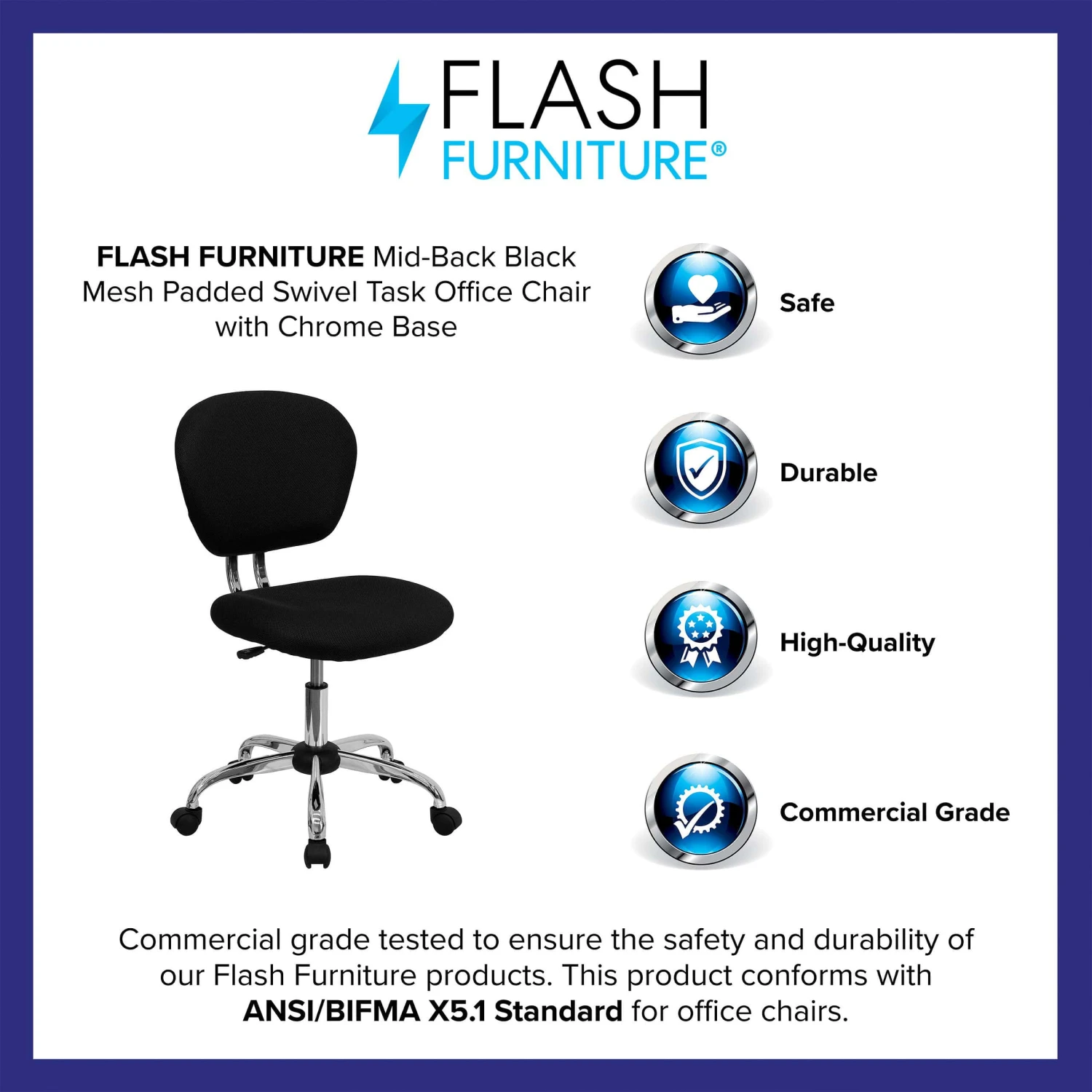 Flash Furniture Mid-Back Black Mesh Padded Swivel Task Office Chair With Chrome Base | BigEasyMart.com - Image 4