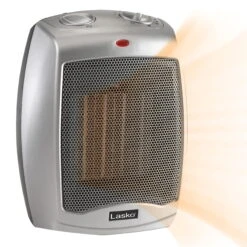 Lasko 1500W Electric Ceramic Space Heater With Adjustable Thermostat, 754200, Silver | BigEasyMart.com