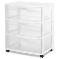Sterilite Wide 3 Drawer Cart White | BigEasyMart.com