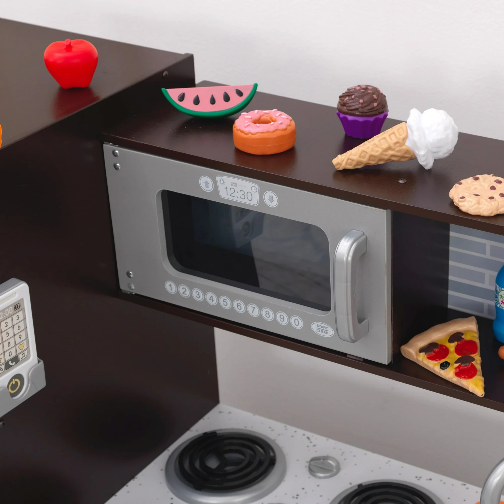 KidKraft Uptown Espresso Wooden Play Kitchen And 30-Piece Play Food Accessories | BigEasyMart.com - Image 6