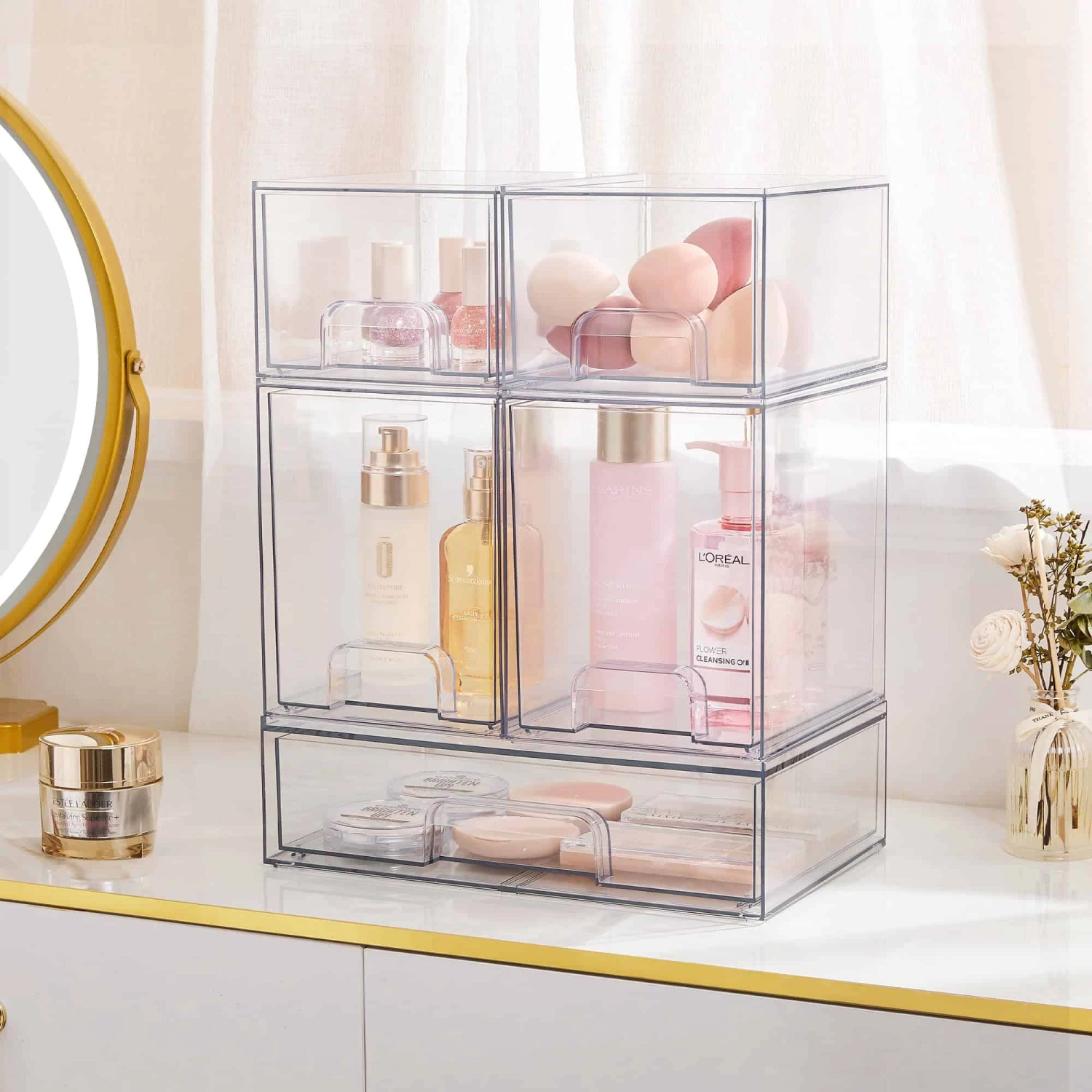 Vtopmart 4 Pack Clear Stackable Storage Drawers, 4.4'' Tall Acrylic Bathroom Makeup Organizer | BigEasyMart.com - Image 5