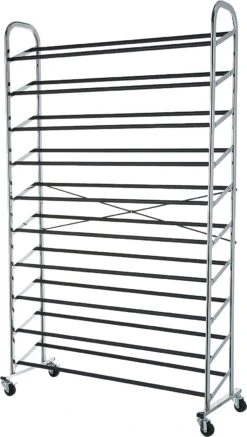 Amazon Basics 50-Pair Shoe Rack Organizer, Chrome, 35.8 X 14.6 X 59.5 Inches | BigEasyMart.com