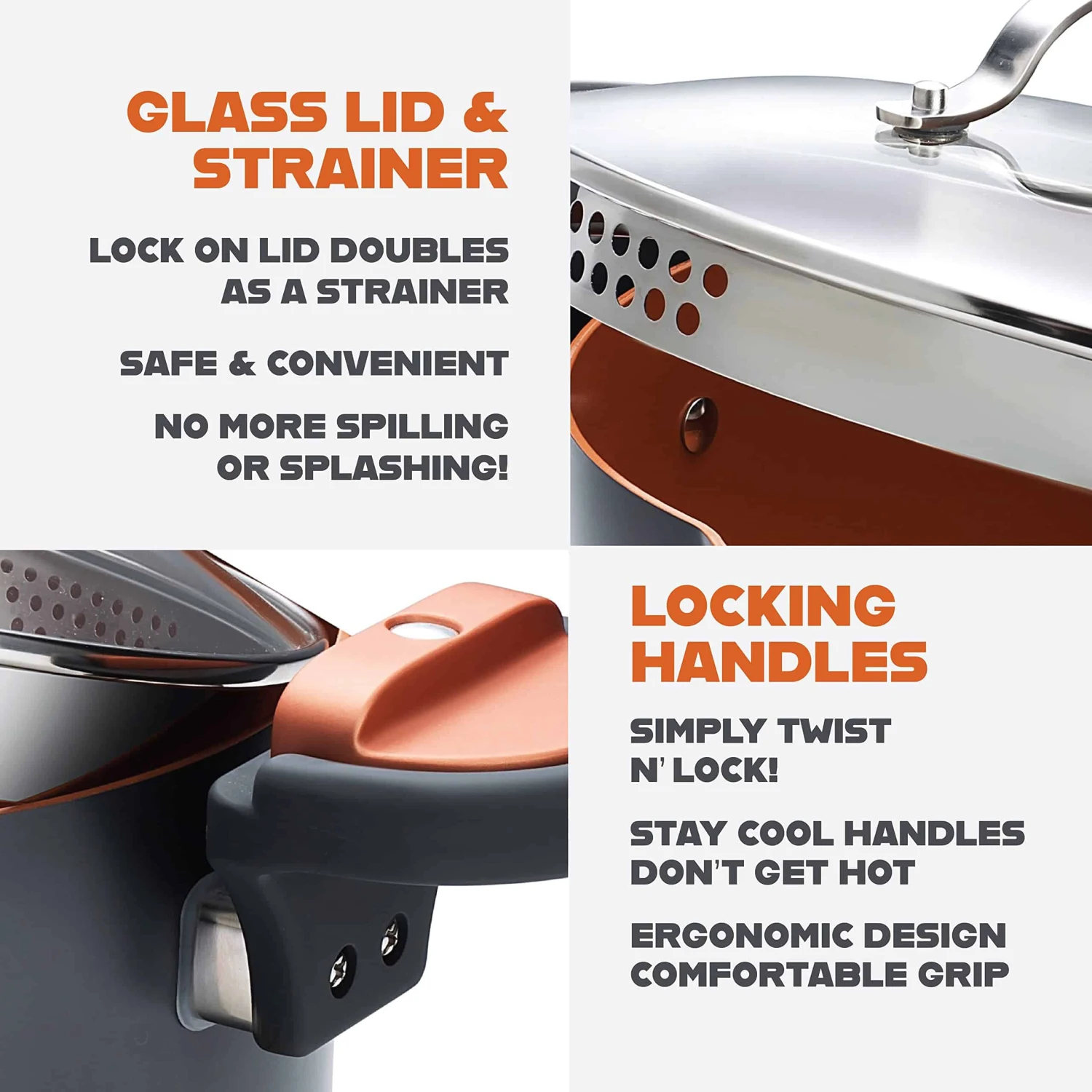 Gotham Steel 5 Quart Stock Multipurpose Pasta Pot With Strainer Lid & Twist And Lock Handles | BigEasyMart.com - Image 8