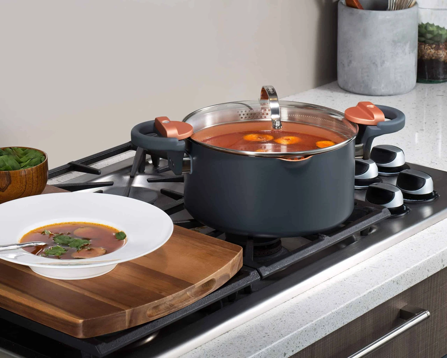 Gotham Steel 5 Quart Stock Multipurpose Pasta Pot With Strainer Lid & Twist And Lock Handles | BigEasyMart.com - Image 3