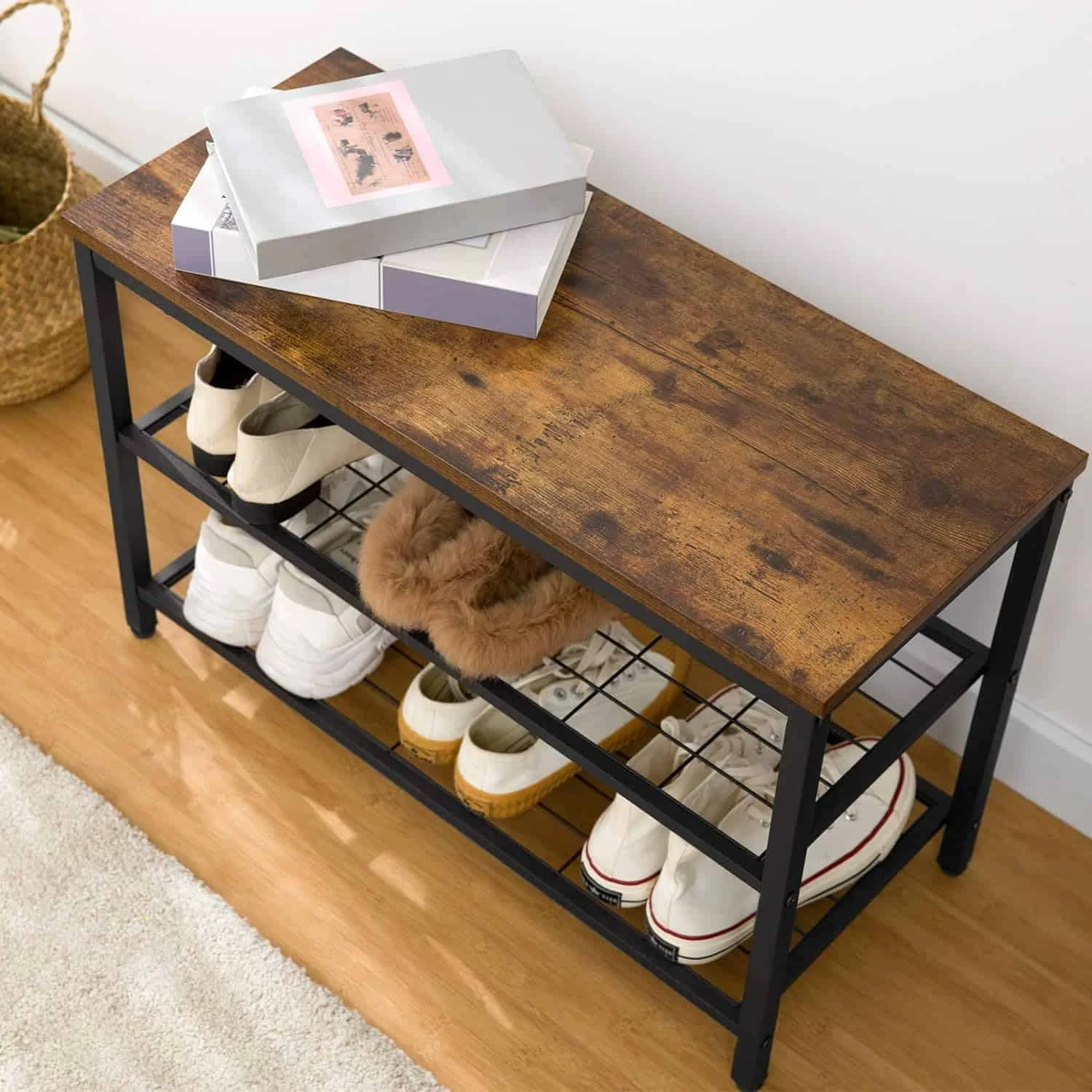 HOOBRO Shoe Bench Set, Entryway Shoe Rack With Coat Hooks, Hall Tree Coat Rack, Mud Room Bench, Rustic Brown BF07MT01 | BigEasyMart.com - Image 9
