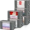 Budding Joy 90L Large Storage Bags, 6 Pack Clothes Storage Bins Foldable Closet Organizers Storage Containers (Gray) | BigEasyMart.com