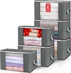 Budding Joy 90L Large Storage Bags, 6 Pack Clothes Storage Bins Foldable Closet Organizers Storage Containers (Gray) | BigEasyMart.com