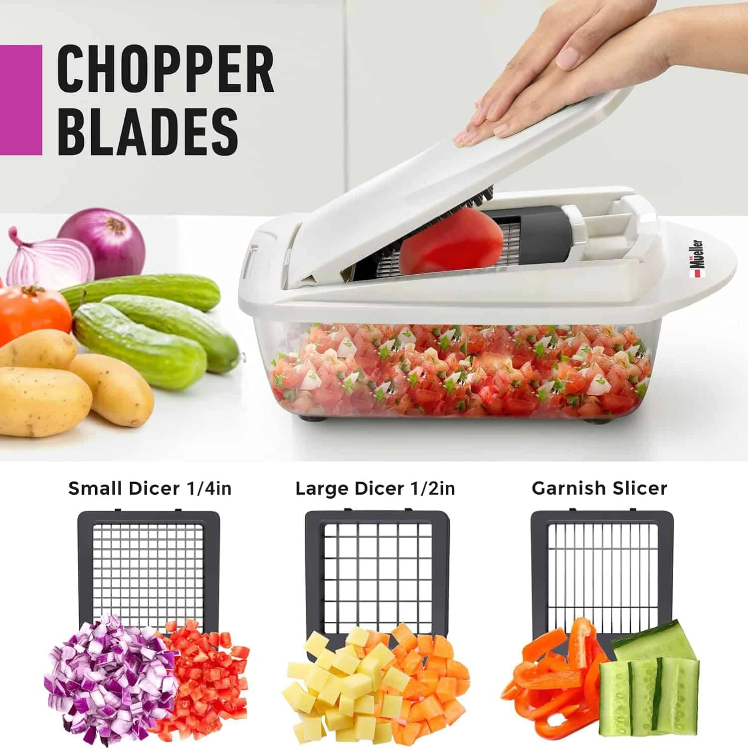 Mueller Pro-Series 10-in-1, 8 Blade Vegetable Chopper, Onion Mincer, Cutter, Dicer, Egg Slicer With Container | BigEasyMart.com - Image 8