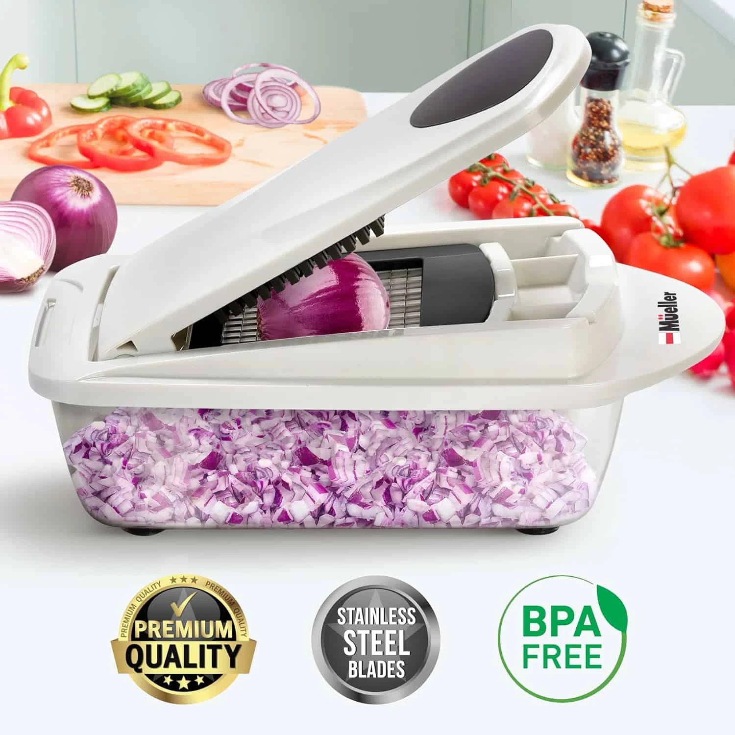 Mueller Pro-Series 10-in-1, 8 Blade Vegetable Chopper, Onion Mincer, Cutter, Dicer, Egg Slicer With Container | BigEasyMart.com - Image 9