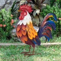 Natelf Metal Rooster Garden Statues & Sculptures, Chicken Yard Art Decor Standing Animal Lawn Ornament | BigEasyMart.com