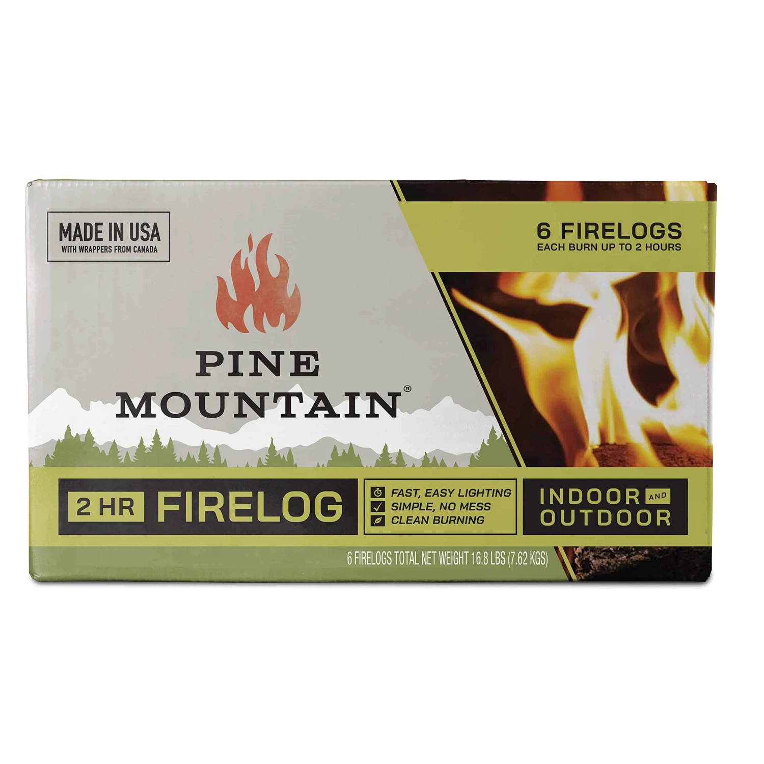 Pine Mountain 6PK 2HR Trad Fire Log, 6 Firelogs, 2-Hour Burn Time, 6 Count | BigEasyMart.com