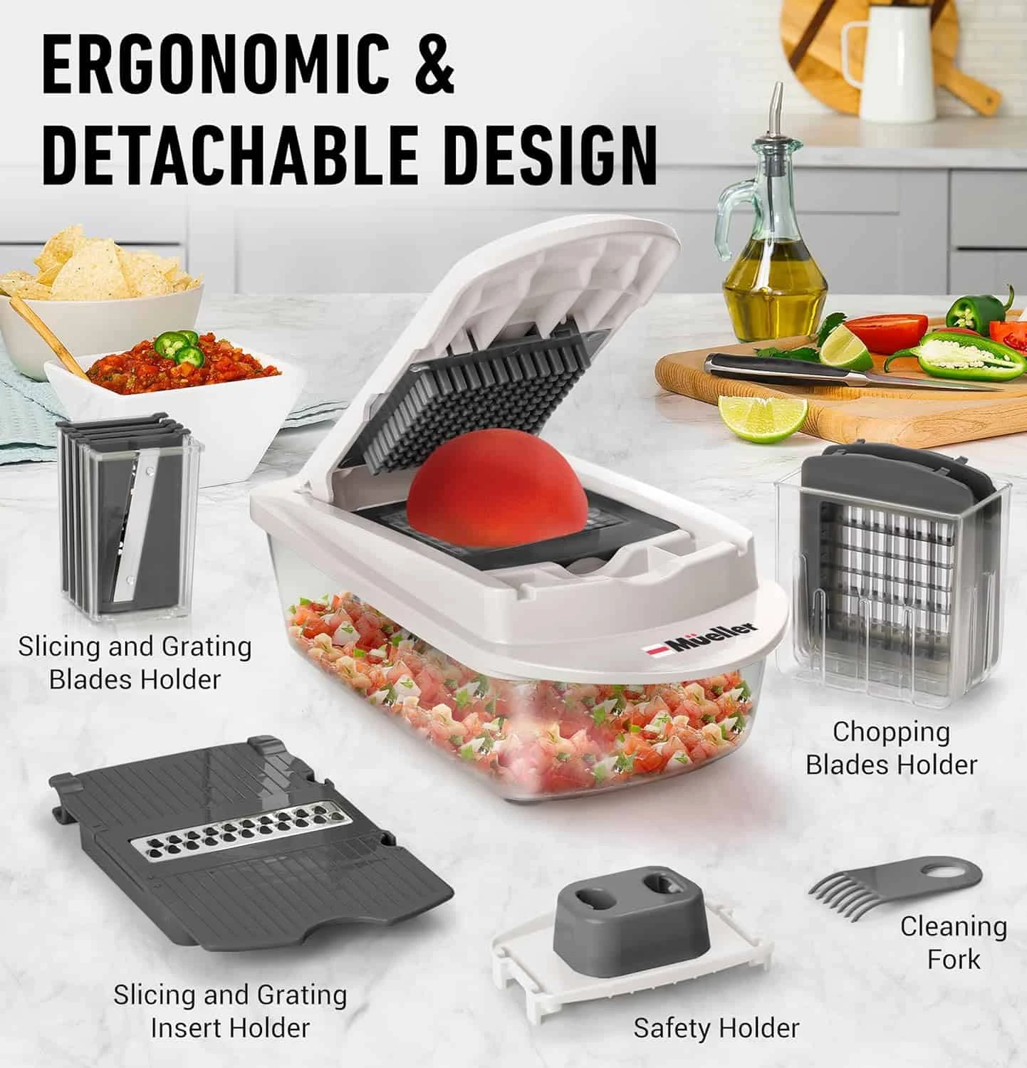 Mueller Pro-Series 10-in-1, 8 Blade Vegetable Chopper, Onion Mincer, Cutter, Dicer, Egg Slicer With Container | BigEasyMart.com - Image 3