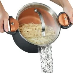 Gotham Steel 5 Quart Stock Multipurpose Pasta Pot With Strainer Lid & Twist And Lock Handles | BigEasyMart.com