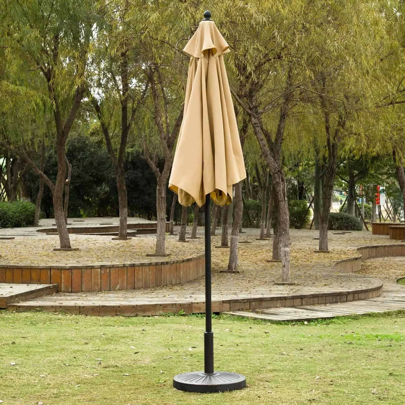 Sunnyglade 7.5' Patio Umbrella Outdoor Table Market Umbrella With Push Button Tilt/Crank, 6 Ribs (Tan) | BigEasyMart.com - Image 4