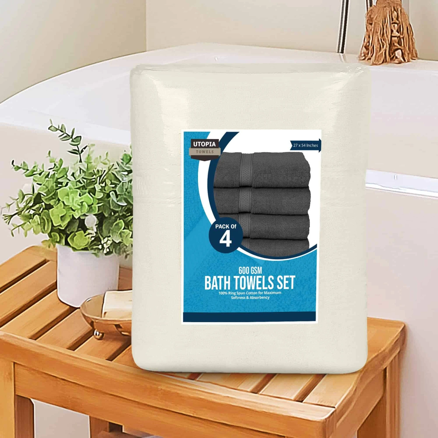 Utopia Towels 4 Pack Premium Bath Towels Set, 27 X 54 Inches, Ivory | BigEasyMart.com - Image 3