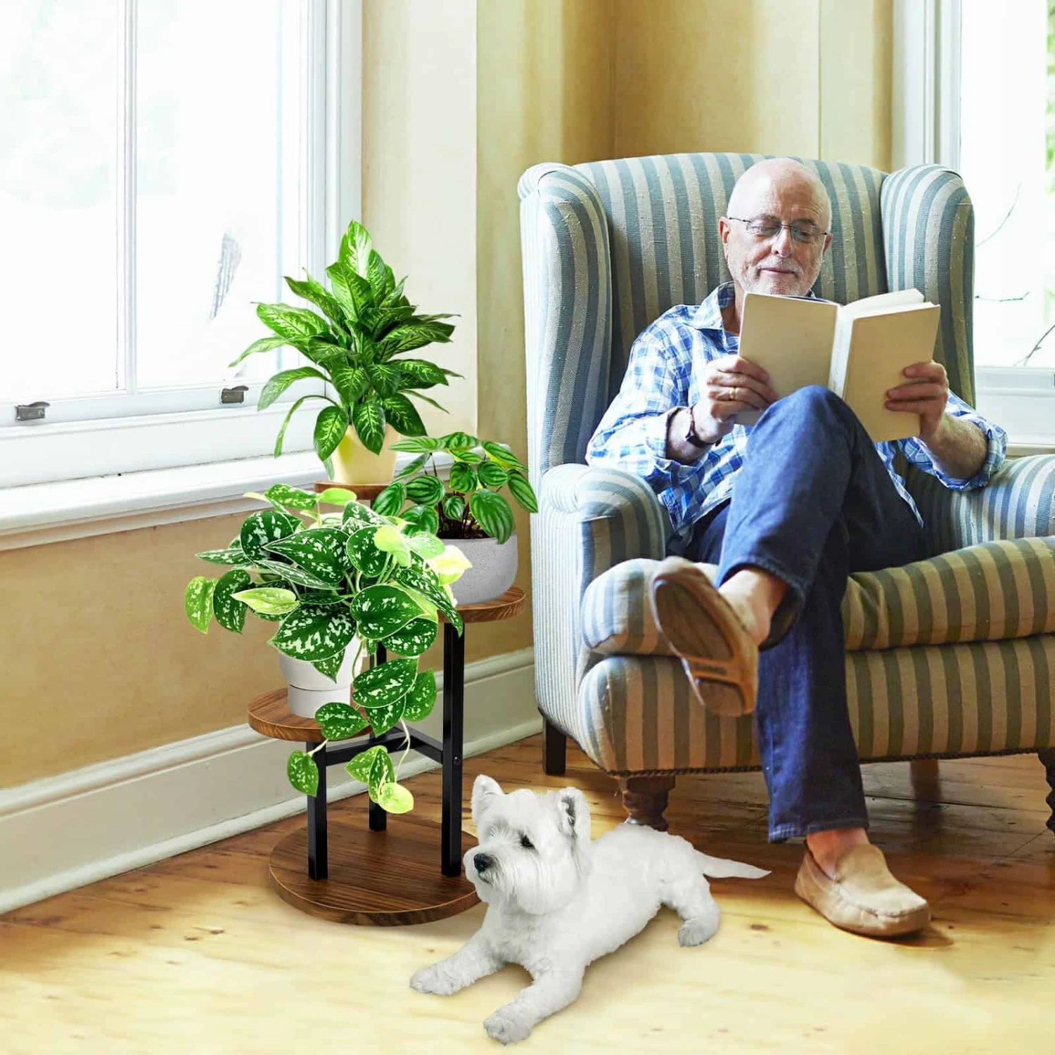 AUGOSTA 3 Tier Plant Stand, Tall Metal Wood Shelf Holder For Indoor, Outdoor Display Rack Flower Pot Stand | BigEasyMart.com - Image 6