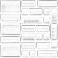 Vtopmart 25 PCS Clear Plastic Drawer Organizers Set, 4-Size Versatile Bathroom And Vanity Drawer Organizer Trays | BigEasyMart.com