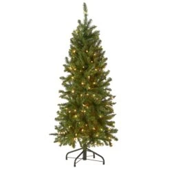 National Tree Company Artificial Pre-Lit Slim Christmas Tree, Green, Kingswood Fir, White Lights, Includes Stand, 4.5 Feet | BigEasyMart.com