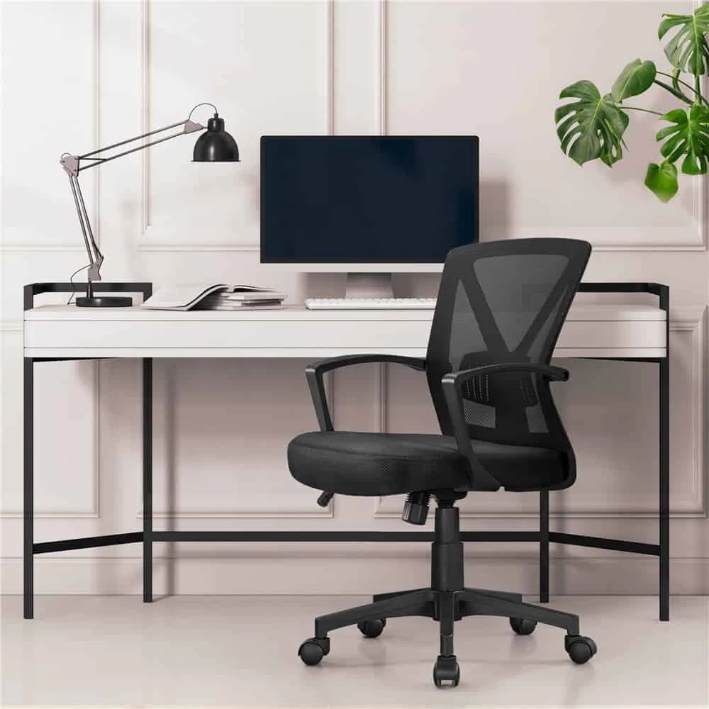 Yaheetech 2pcs Adjustable Mesh Office Chair Mid Back Swivel Chair Executive Desk Chair Computer And Study Chair With Wheels, Black | BigEasyMart.com - Image 2