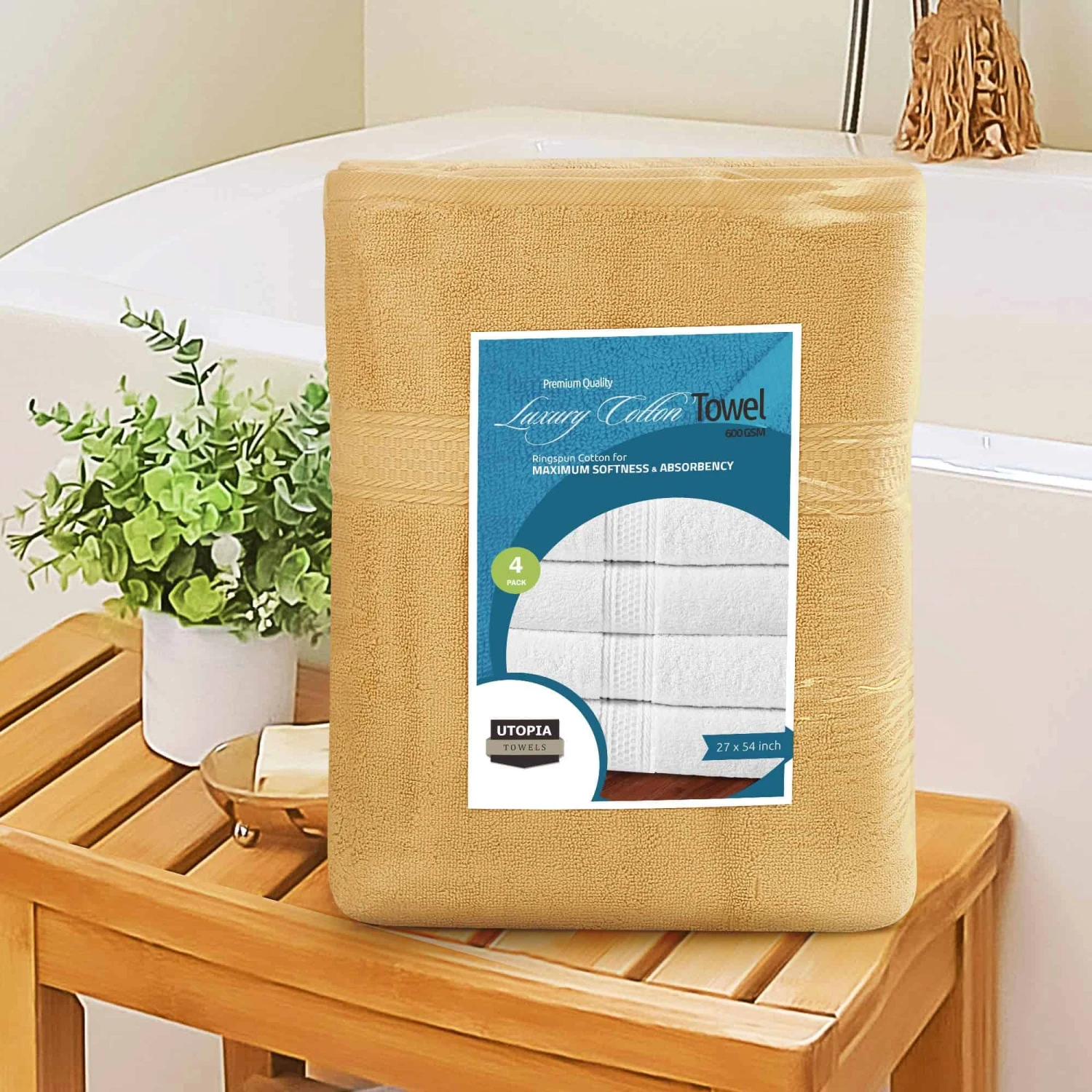 Utopia Towels 4 Pack Premium Bath Towels Set, 27 X 54 Inches, Beige | BigEasyMart.com - Image 3