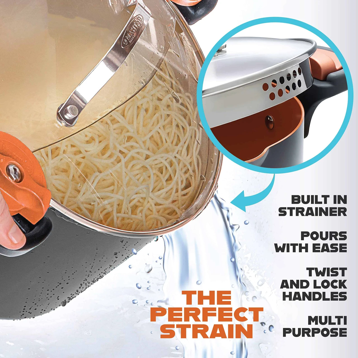 Gotham Steel 5 Quart Stock Multipurpose Pasta Pot With Strainer Lid & Twist And Lock Handles | BigEasyMart.com - Image 9