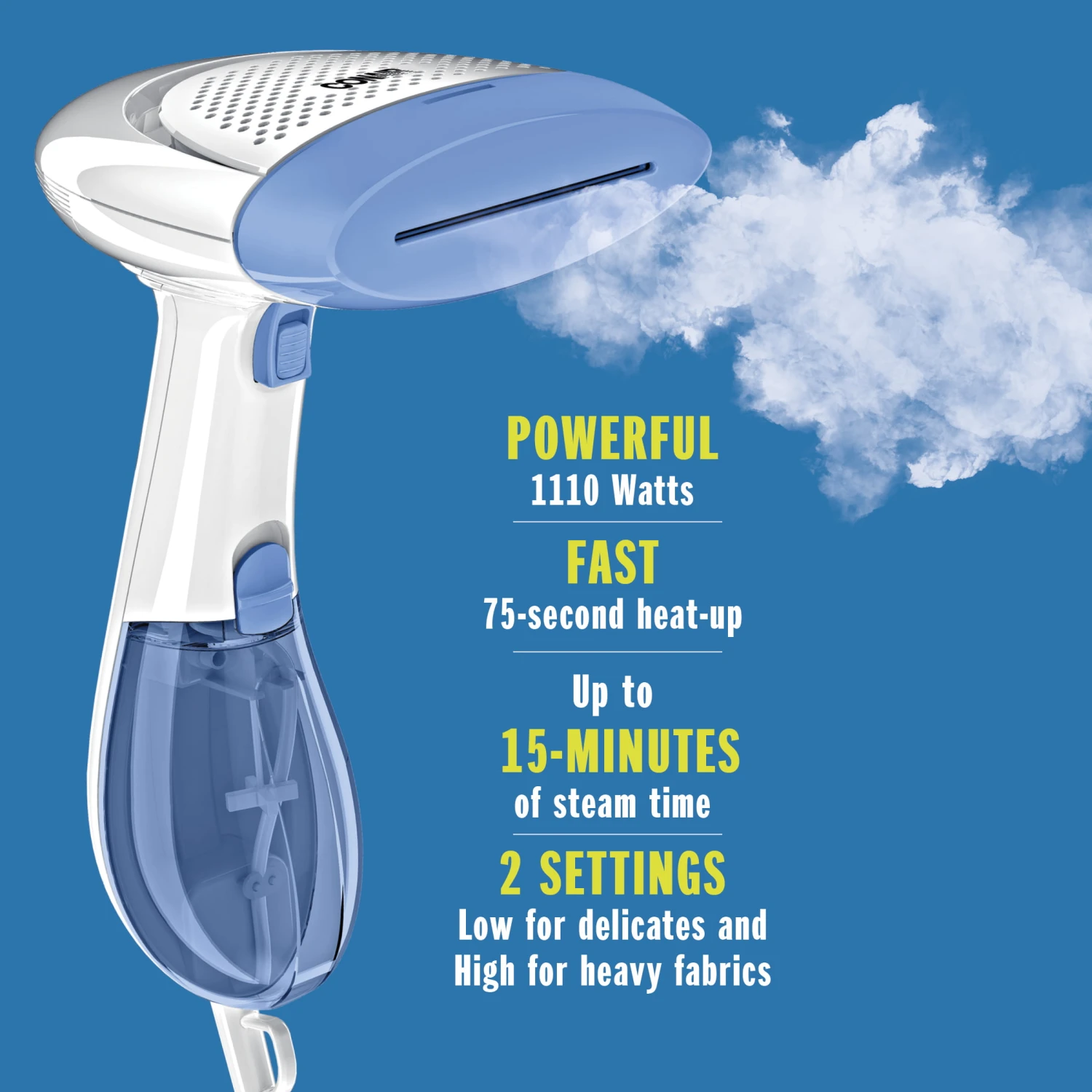 Conair ExtremeSteam Hand Held Fabric Steamer With Dual Heat, White/Blue, Model GS237X | BigEasyMart.com - Image 9