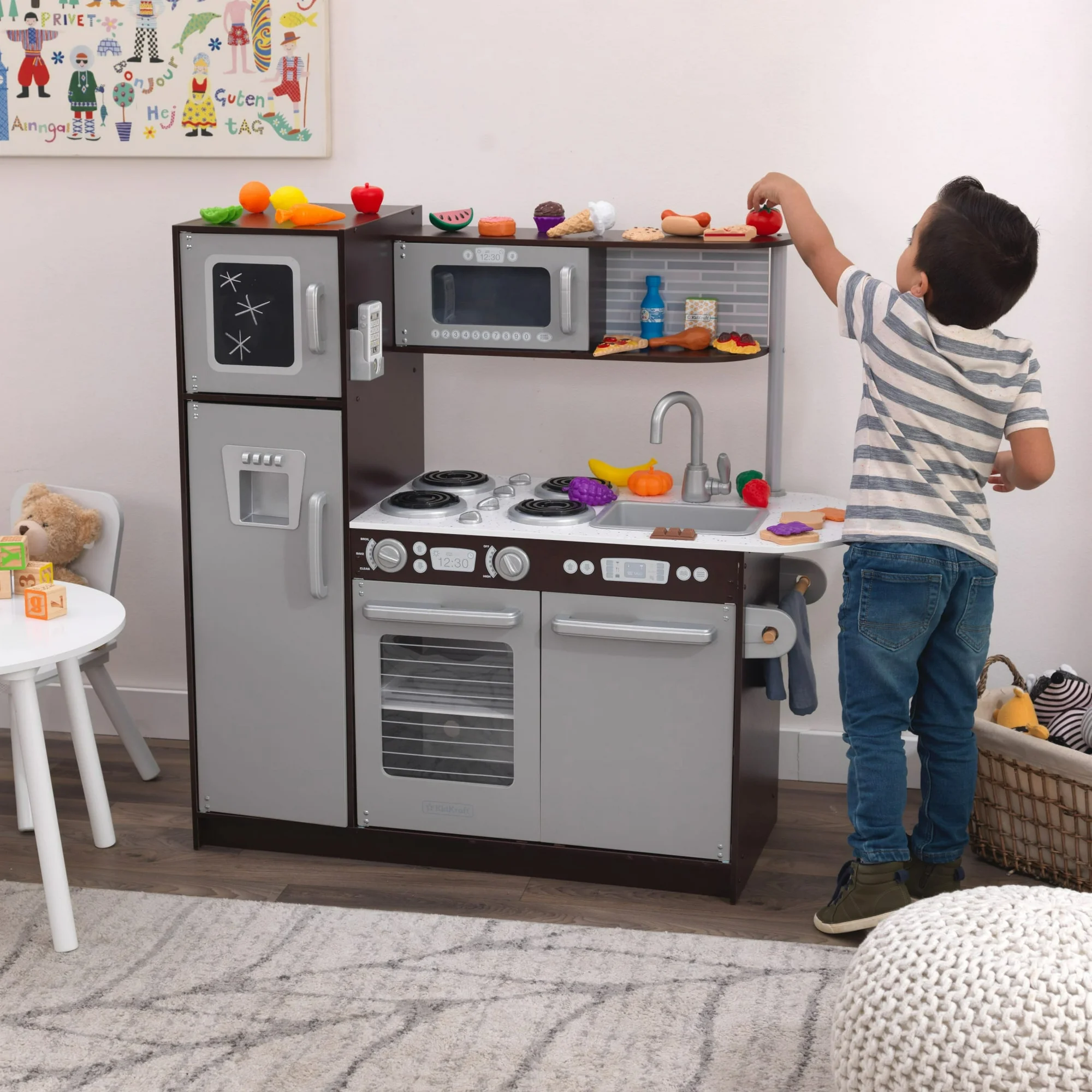KidKraft Uptown Espresso Wooden Play Kitchen And 30-Piece Play Food Accessories | BigEasyMart.com - Image 9