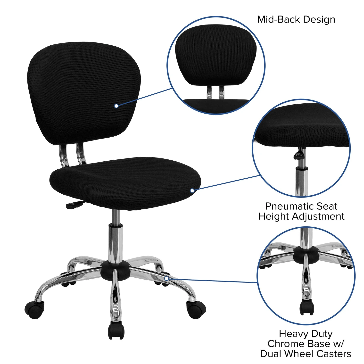 Flash Furniture Mid-Back Black Mesh Padded Swivel Task Office Chair With Chrome Base | BigEasyMart.com - Image 6