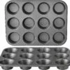 Amazon Basics Nonstick Round Muffin Baking Pan, 12 Cups, Set Of 2, Gray, 13.9x10.55x1.22" | BigEasyMart.com