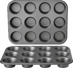 Amazon Basics Nonstick Round Muffin Baking Pan, 12 Cups, Set Of 2, Gray, 13.9x10.55x1.22" | BigEasyMart.com