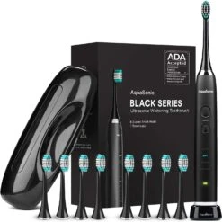 AquaSonic Black Series Ultra Whitening Toothbrush – ADA Accepted Electric Toothbrush - 8 Brush Heads & Travel Case - Ultra Sonic Motor & Wireless Charging - 4 Modes W Smart Timer - Sonic Electric | BigEasyMart.com