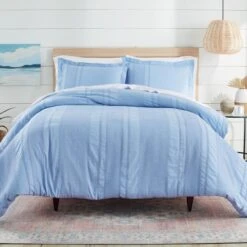 Better Homes & Gardens 3-Piece Blue Waffle Stripe Comforter Set, Adult Full/Queen | BigEasyMart.com