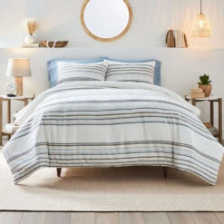 Better Homes & Gardens 3-Piece Blue Yarn Dye Stripe Comforter Set, Full/Queen | BigEasyMart.com