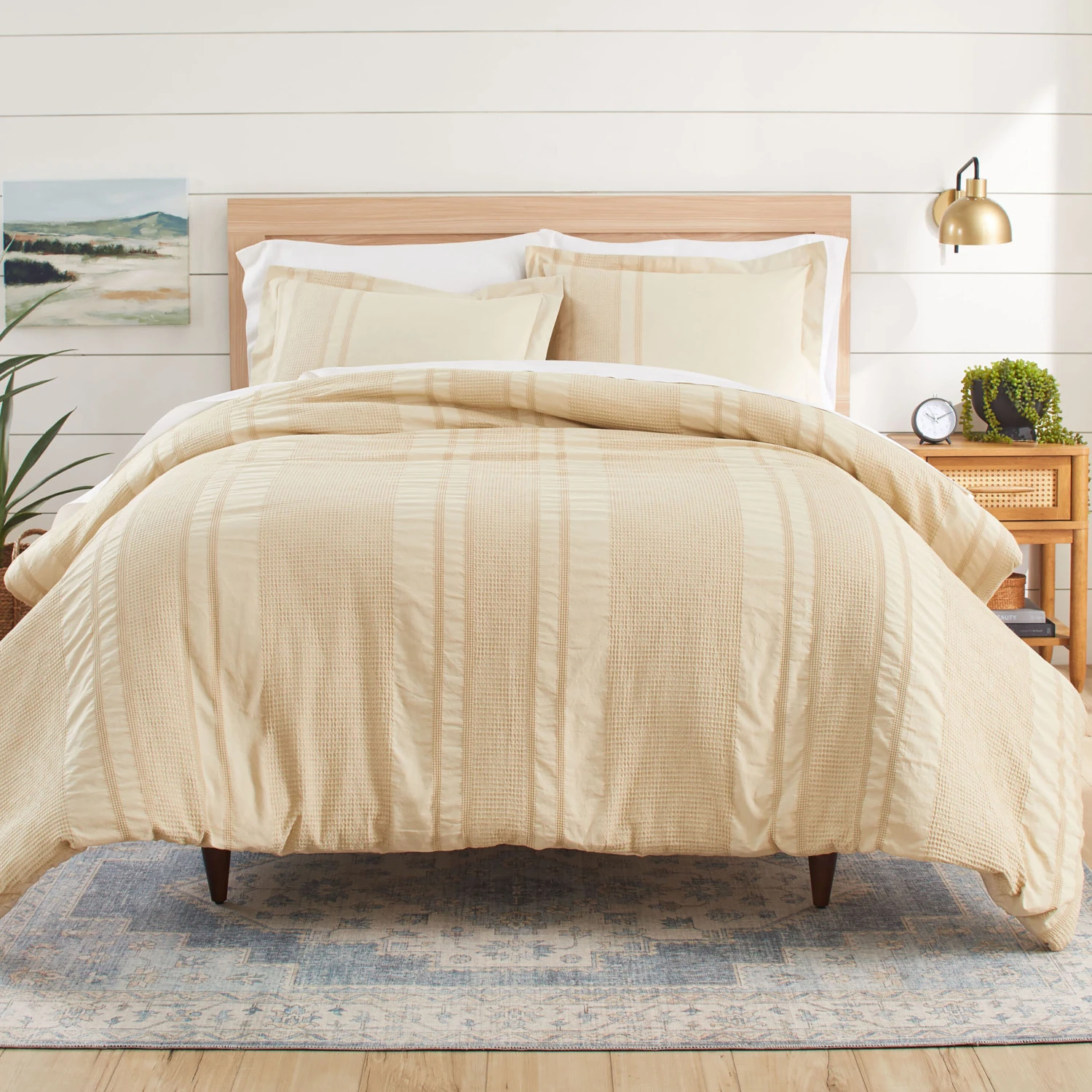 Better Homes & Gardens 3-Piece Cream Waffle Stripe Comforter Set, Full/Queen | BigEasyMart.com