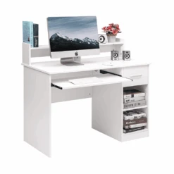 Winado Computer Desk Home Office Workstation Laptop Study Table With Drawer Keyboard Tray, White | BigEasyMart.com