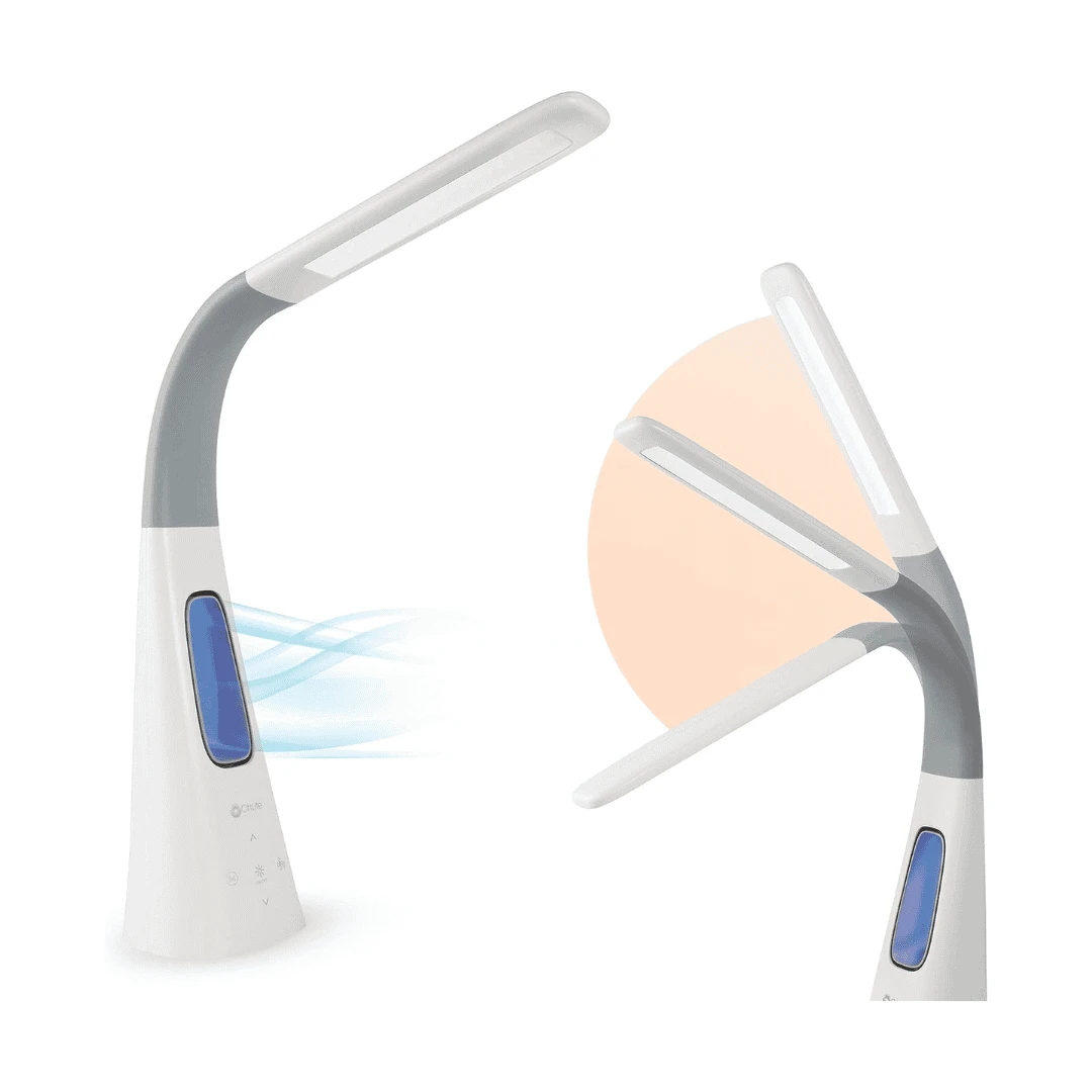 OttLite Cool Breeze LED Lamp With Bladeless Fan Desktop, Table Or Nightstand Lamp For Studying Or Reading - White | BigEasyMart.com