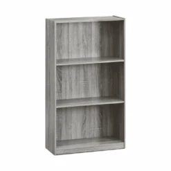 Furinno Basic 3-Tier Bookcase Storage Shelves, French Oak Grey | BigEasyMart.com