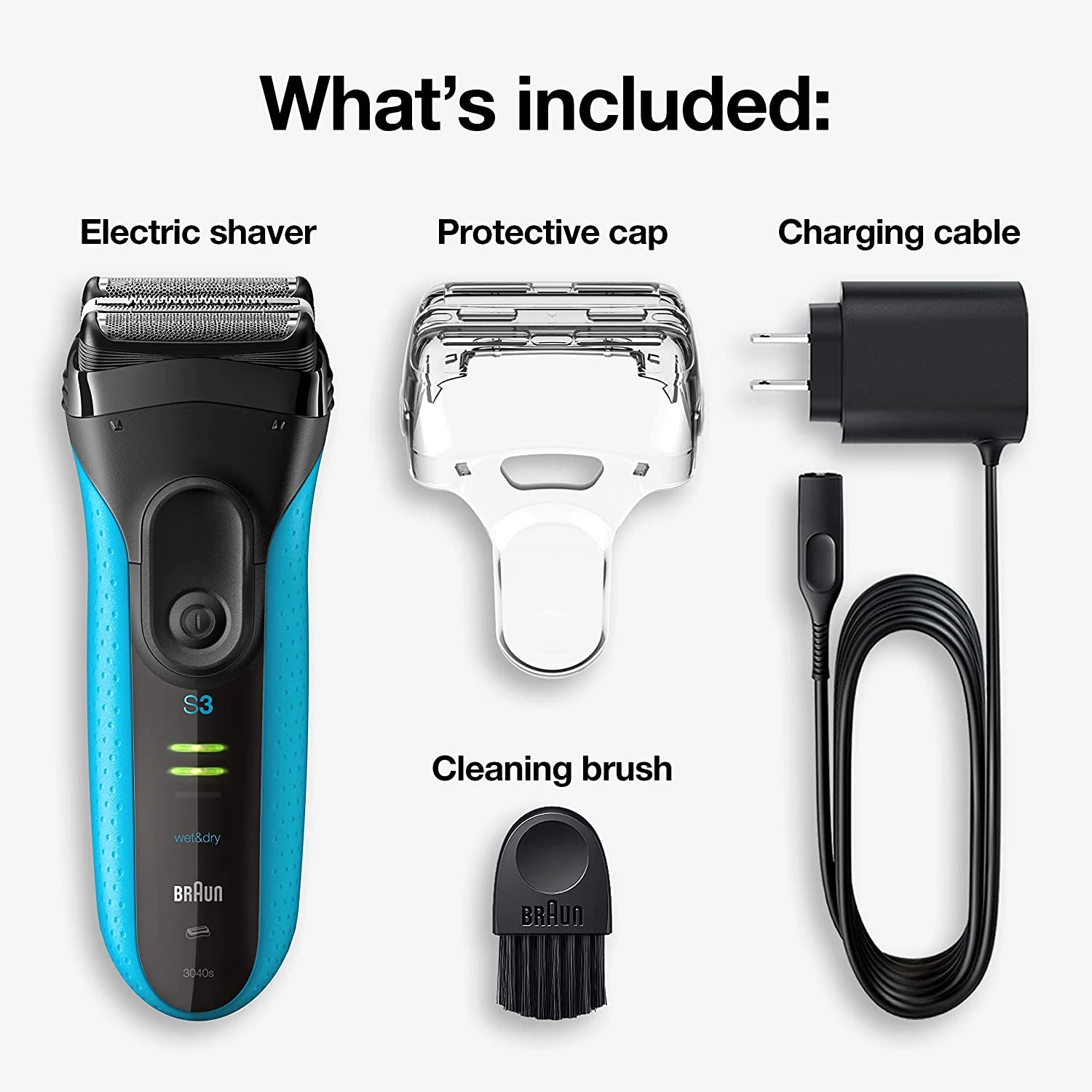 Braun Electric Series 3 Razor With Precision Trimmer, Rechargeable, Wet & Dry Foil Shaver For Men, Blue/Black, 4 Piece | BigEasyMart.com - Image 2