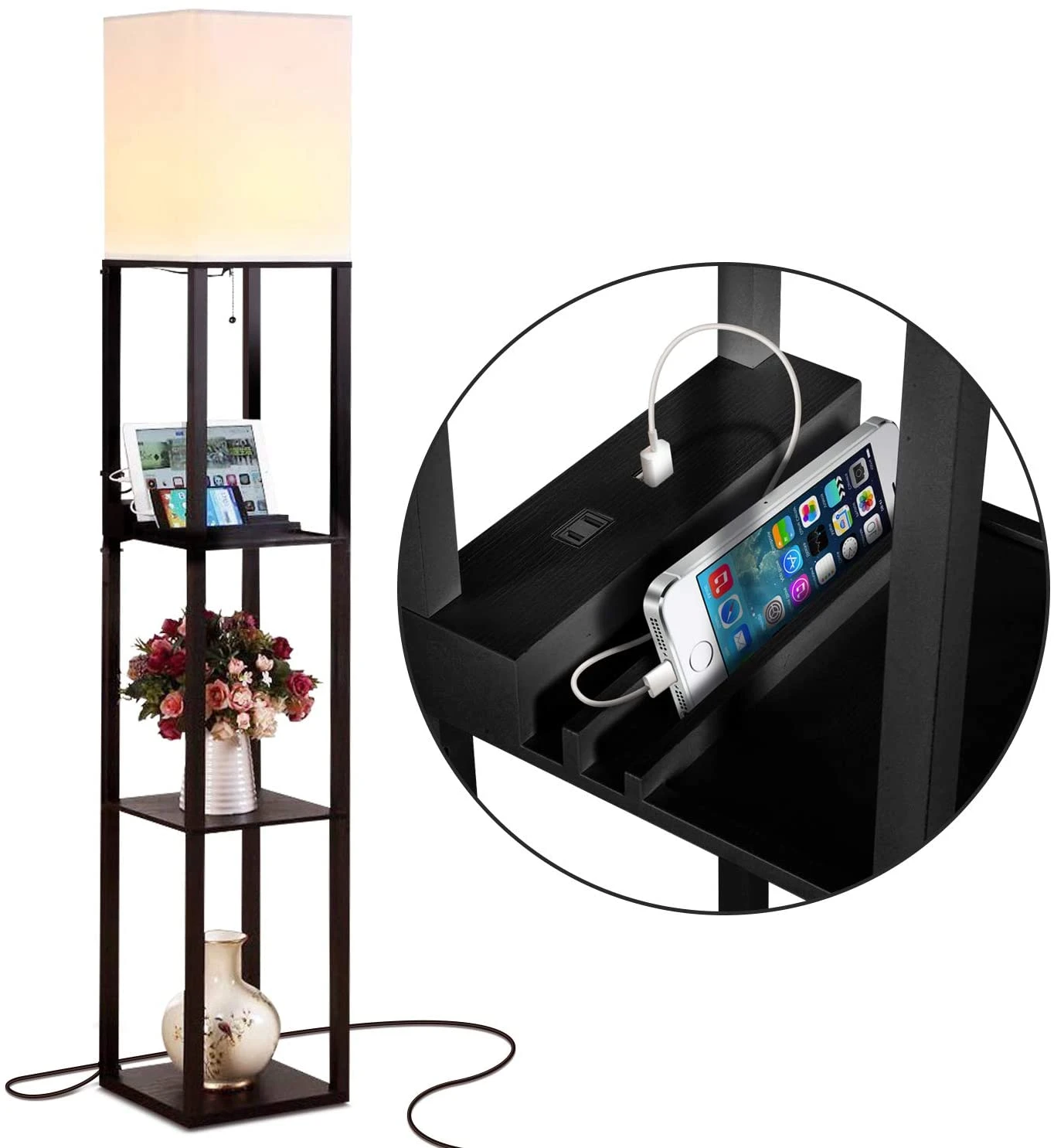 Brightech 63-in Classic Black Shelf Floor Lamp | BigEasyMart.com