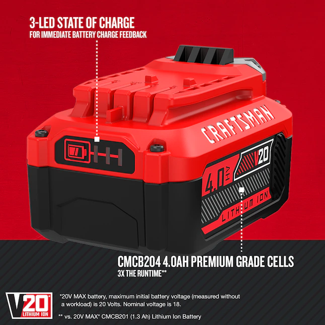 CRAFTSMAN 20-Volt Max 4 Ah Rechargeable Lithium Ion (Li-Ion) Cordless Power Equipment Battery | BigEasyMart.com - Image 6