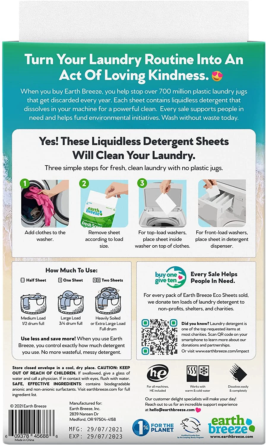 Earth Breeze Laundry Detergent Sheets,Fresh Scent , 30 Sheets, Liquidless Technology | BigEasyMart.com - Image 2