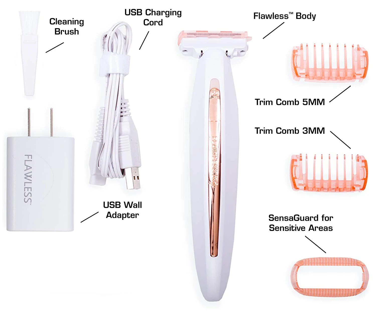 Finishing Touch Flawless Body Rechargeable Ladies Shaver And Trimmer, White/Rose Gold | BigEasyMart.com - Image 2