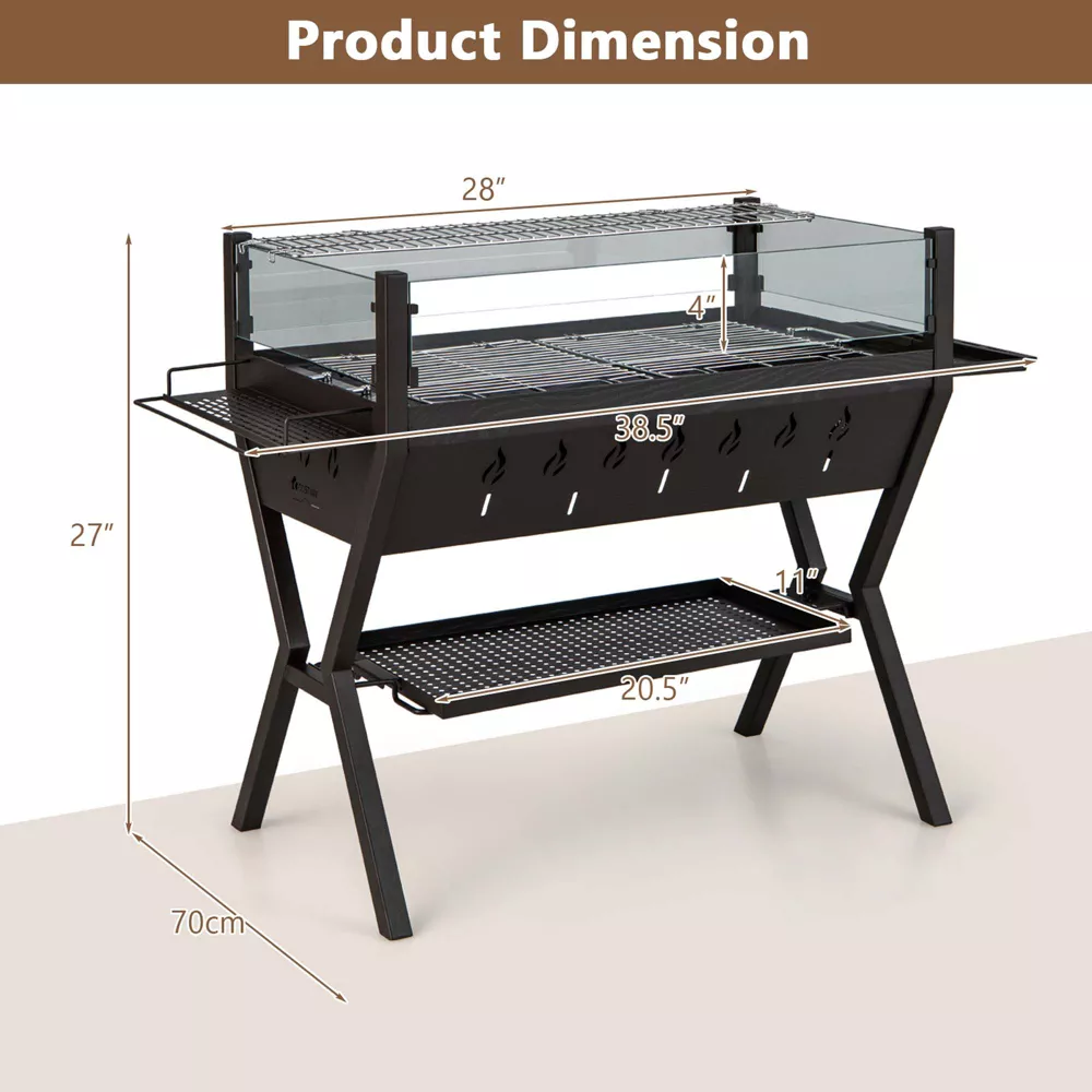 Costway Stainless Steel Barbecue Charcoal Grills With Seasoning Racks & Storage Shelf | BigEasyMart.com - Image 8