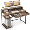Costway 48” Computer Desk With Monitor Stand Home Office Writing Desk With Storage Drawer And 2 Open Shelves Rustic Brown | BigEasyMart.com